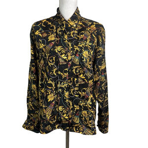 Vintage SLB by Sunny Leigh Blouse size Large Black Gold Tassels Royals Career